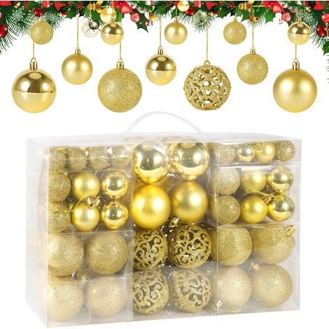 Pack of 100 Gold Christmas Balls, Box of Shatterproof Plastic Christmas Balls, Christmas Tree Decoration (1/5)