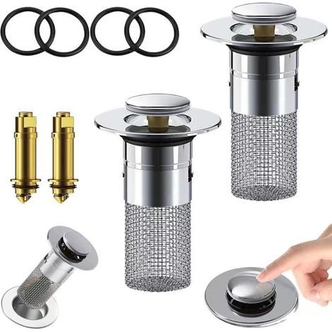 2 Pièces Bonde de lavabo Pop Up Universel, Filtre de vidange en Acier Inoxydable, Bouchon de lavabo Anti-colmatage avec Crépine pour Baignoire, Cuisine, Lavabo (1/5)