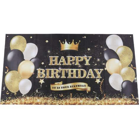 Bannière Anniversaire Noir et Or Affiche Signe Grand Fond de Table Décoration Fête avec Ballons Pailletés (1/5)