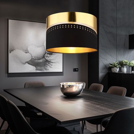 Suspension LED Salon E27 Noir Métal Textile H 120 cm (1/4)