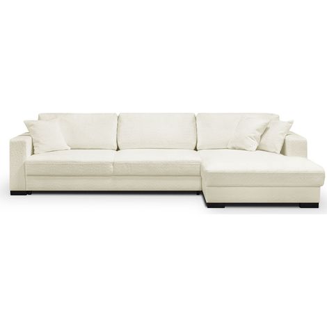 Canapé d'angle à droite convertible 5 places en tissu bouclette beige - Robin (1/5)