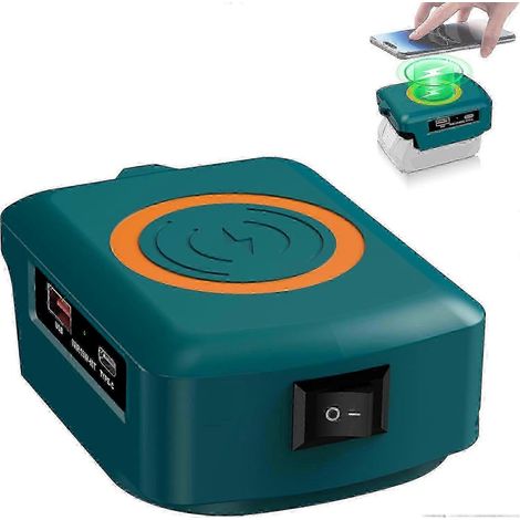 Chargeur portable sans fil pour batterie Bosch Professional 18V GBA Li-ion, chargeur rapide 15W pour smartphones avec sorties USB et Type C.