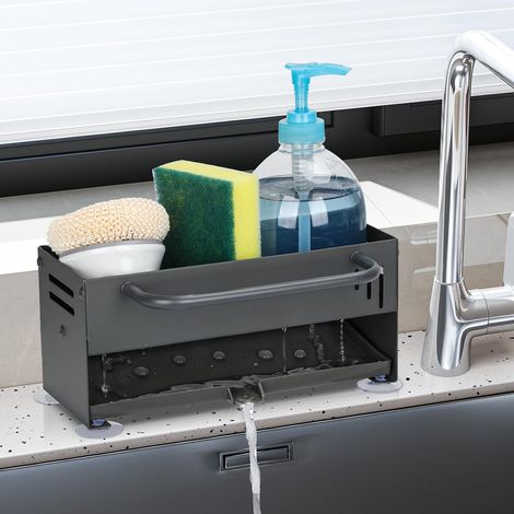 Euqvunn Porte Eponge Evier Cuisine, Organisateur Evier Cuisine, Acier au Carbone Porte éponge, Rangement Eponge Cuisine Porte Éponge Évier avec Plateau D'égouttage Amovible