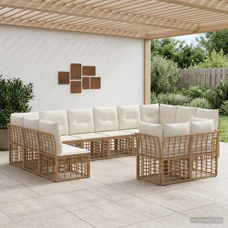 Salon de jardin modulable 12 places en polyrotin blanc naturel et crème, 83.2kg - PANGIVO (1/5)