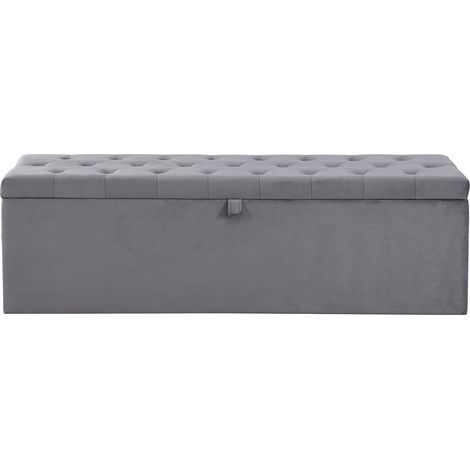 Banc capitonné en velours, banc rembourré, bout de lit, banc de rangement, gris 138 x 41 x 42 cm (1/5)