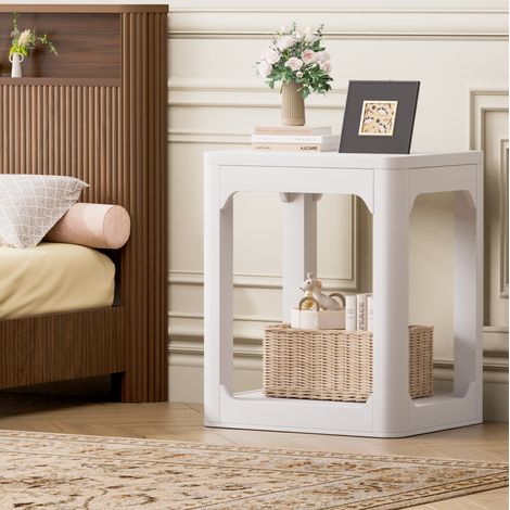 2er-Set weiße Beistelltische aus MDF, 50 x 40 x 60 cm, Design mit zwei Ebenen (1/5)