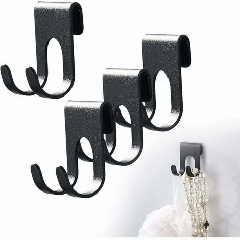 Noir 4 pièces crochets porte-rasoir auto-adhésifs, crochets porte-serviettes, crochets en acier inoxydable sans perçage, porte-rasoir, crochets supplémentaires pour étagère de douche de salle de bain (1/5)