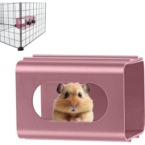 Cooling Tunnel Toys for Hamsters, Cooling House for Hamsters, Aluminum Hanging Hideout for Dwarf Hamsters, Syrian Hamsters, Leopard Geckos (Pink, 12x7x7cm)