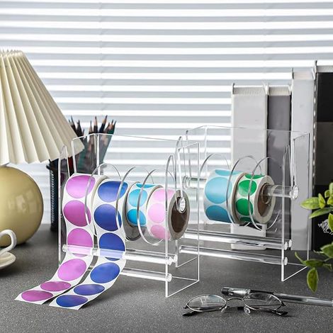 Distributeur d'étiquettes réglable, distributeur de rouleau d'autocollants en acrylique, porte-rouleau d'autocollants, porte-étiquettes transparent, 4 disques (1/3)