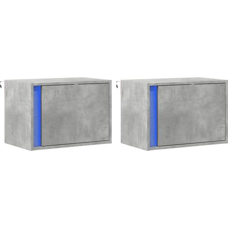 Set di 2 comodini da parete con luci a LED e vano con anta in legno ingegnerizzato grigio DEC036157