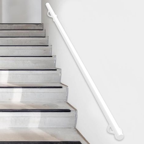 Rambarde d'escalier industrielle main courante en métal à montage mural pour marches intérieures et extérieures, Kit de support de main courante de rampe d'escalier ronde blanche 1ft-20ft(150cm) (1/5)
