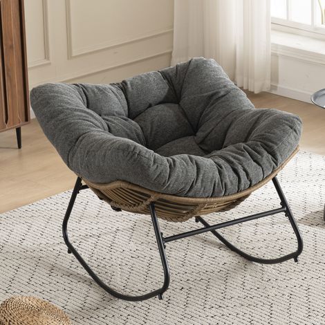 Grauer Chenille-Schaukelsessel, Metallgestell, 102 x 98 x 77 cm HAVRYA (1/5)