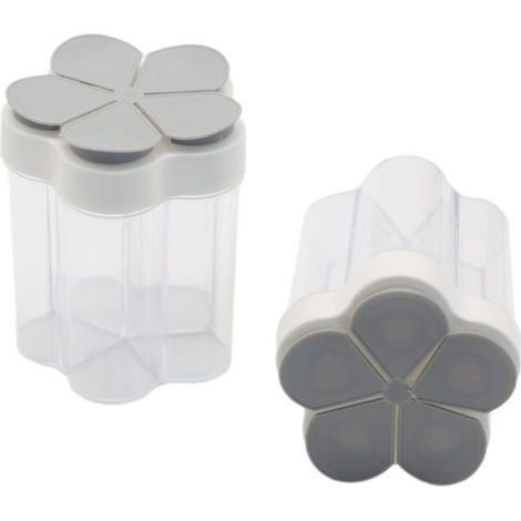 Set mit 2 grauen 5-in-1-Gewürzdosen mit transparentem Kunststoffdeckel für die Küche (1/5)