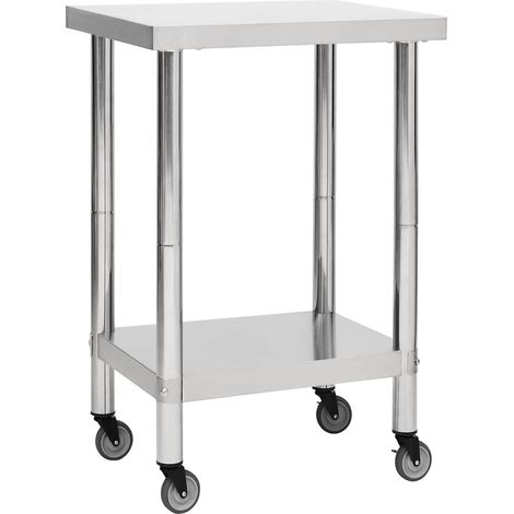 Table de travail de cuisine avec roues-Plan de travail de cuisine-Îlot de cuisine 60x60x85 cm Inox (1/5)