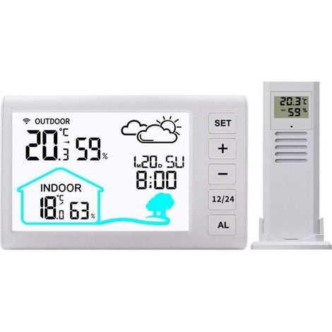 Station météo sans Fil avec horloge radio-pilotée, écran couleur numérique pour, thermomètre hygromètre, station météo pour la maison avec prévisions météo et baromètre (1/4)