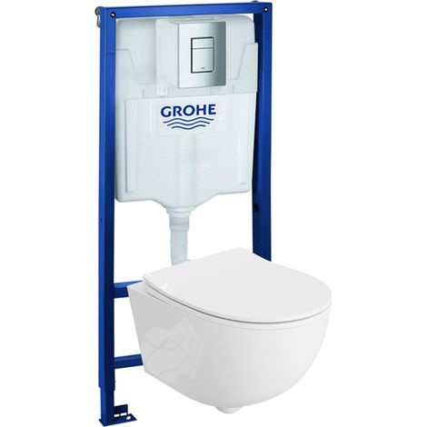 GROHE Bâti-support Solido + Lavita WC Brava suspendu blanc sans bord + panneau de commande Delta 25 chrome  Kit complet WC