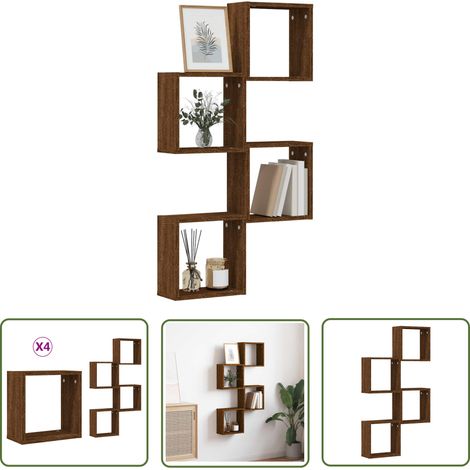 vidaXL Étagères murales sous forme cube 4 pcs chêne marron 30x15x30cm (1/5)