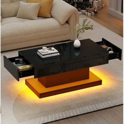 Couchtisch 100 x 50 x 45 cm Schwarz Spanplatte, 2 Schubladen & LED – MEUBLIV (1/5)