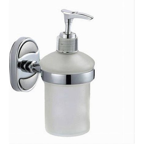 Trade Shop - Dispensador De Jabón Líquido De Cristal Satinado Para Montaje En Pared Baño Oval 52011 - (1/3)