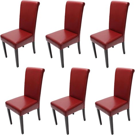 Set 6x sedie soggiorno elegante Novara II pelle sala da pranzo 60x41x99cm rosso piedi scuri