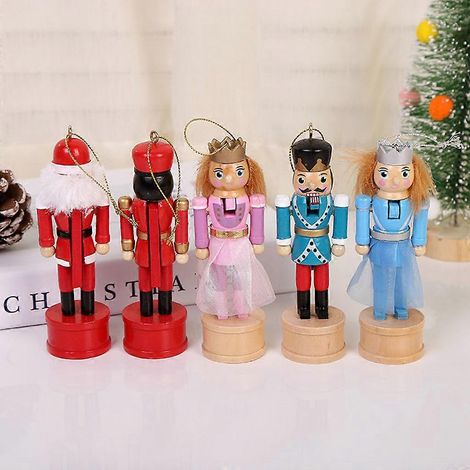 Ensemble de 5 casse-noisettes décoratifs en bois de 12,5 cm, représentant des soldats de noix, pour poupée ou sapin de Noël. (1/4)
