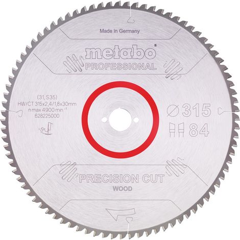 Metabo Sägeblatt precision cut wood - professional 315x2,4/1,8x30, Z84, Spanwinkel -5°, Wechselzahn