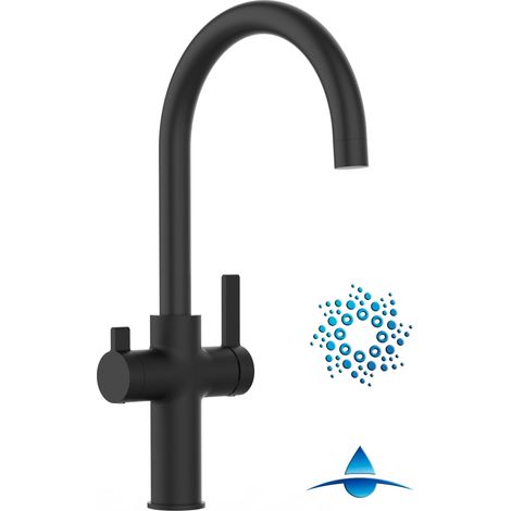 Rubinetto 4 vie miscelatore cucina Nero Opaco con canale separato per acqua filtrata, canna a U - Serie FC (1/5)