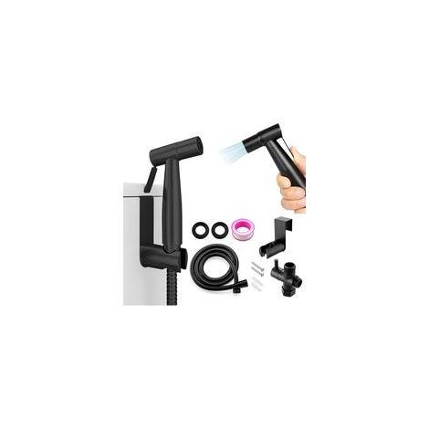 Pulvérisateur de bidet, pulvérisateur portatif en acier inoxydable, montage mural ou sur toilettes pour le nettoyage des toilettes, le bain des animaux et l'hygiène personnelle (noir) (1/5)
