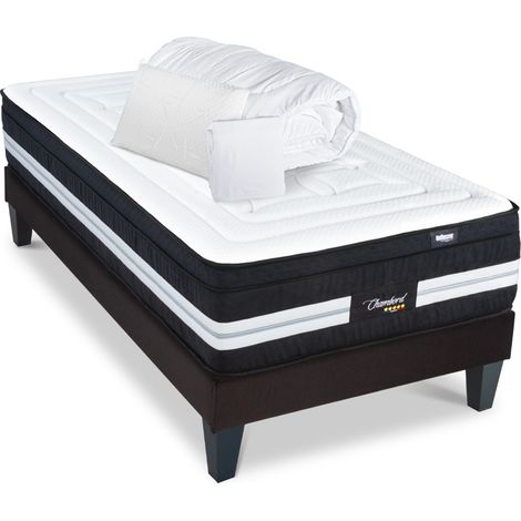 Pack Chambord 90x200 cm Matelas Ressorts + Sommier Bois + Accessoires (1/5)