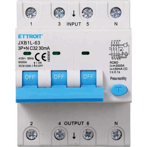 Interruttore Magnetotermico Differenziale 3P+N 32A 6KA 30mA 380V Occupa 4 Moduli DIN