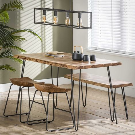 Table à manger industrielle en acacia massif naturel 130 cm Marjorie (1/3)