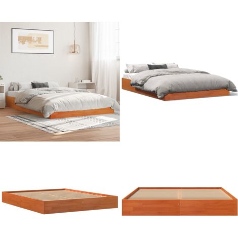 Massivholzbett ohne Matratze Wachsbraun 160x200 Kiefernholz - Holzbett - Kiefernholzbett - Doppelbett - Bettrahmen - Lattenrost - Home & Living