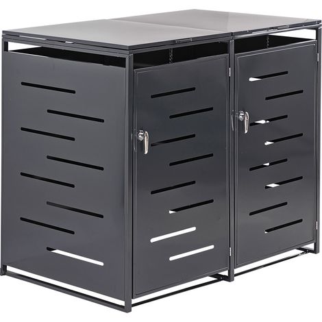 Metall Mülltonnenbox für 2 Tonnen Blau, Gelb, Bio, Braun, Schwarrz, Aufbewahrungsbox 2x240 Liter 2 Türen