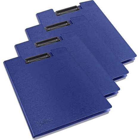 Porte-blocs - A4 - Avec rabats - Bleu - Clip métal - Lot de 4 - Rapesco (1/5)