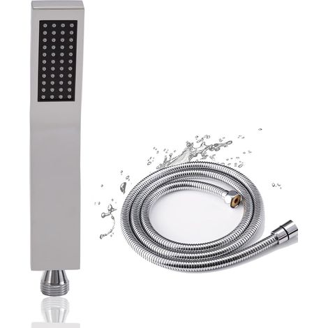 CSPARKV Duschkopf mit Schlauch, Duschkopf + 1,5 m flexibler Duschschlauch, Hochdruck-Handbrause, wassersparender Kopf, Edelstahl-Handbrause, 1 Modi (quadratisch)