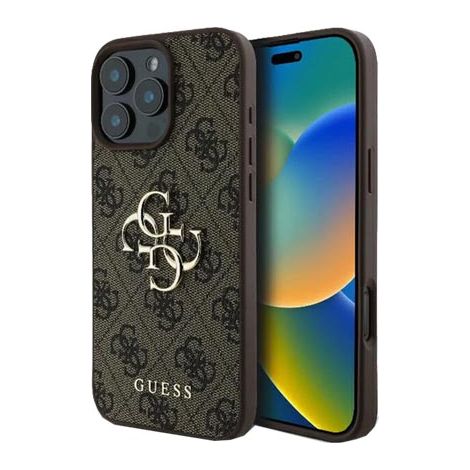 GUESS Hard Cover 4G Big Metal Logo Brown, für Apple iPhone 16 Pro, GUHCP16L4GMGBR