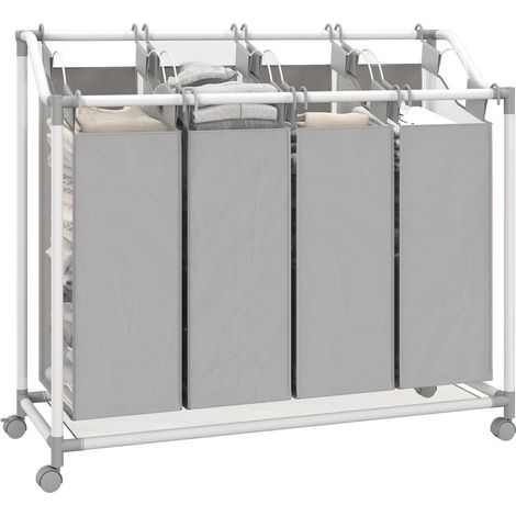 Panier à Linge Chariot Trieur 160L 4 Bacs Amovibles en Tissu Oxford sur Roulettes Rangement Buanderie Gris 97x38x81cm (1/5)