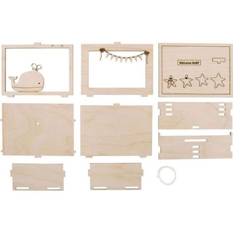Boîte cadeau en bois - Baby - 3D - Nature - 11,5x8,5x5cm - 15 pces (1/4)