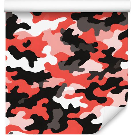 Papier peint camouflage militaire rouge et corail pour salon et chambre 50x1000 cm (1/5)