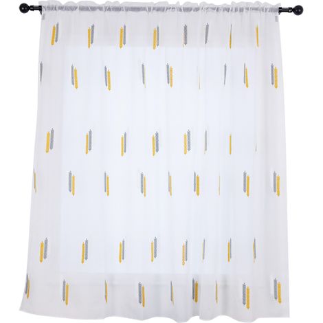 1 panneau de voilage brodé pour fenêtre, store occultant 1x2m (Gris+Blanc Jaune)