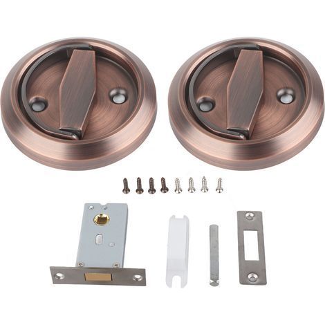 Verrou double face pour salle de bain, poignée en anneau acier inoxydable 304, accessoire de porte, bronze rouge (avec serrure) (1/5)