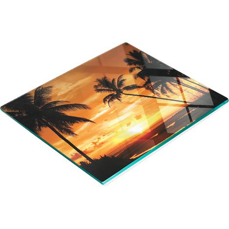 Tabla de cocina de vidrio templado duradera y elegante con estampado de palmeras, 60x52 cm. (1/5)