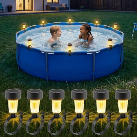 Lot de 6 lampes solaires Lustaled pour piscine hors sol, éclairage blanc chaud avec sangle ajustable et capteur de luminosité, accessoires étanches pour piscines hors sol, clôtures, camping et décorat (1/5)