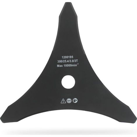 Lame de débroussailleuse à 3 dents, 300 mm, acier trempé, alésage de 25,4 mm, pour couper les herbes hautes et les broussailles (1/5)