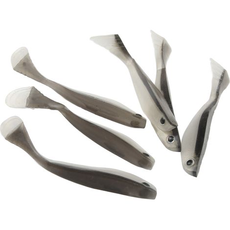 Lot de 6 leurres souples de 10 cm, appâts artificiels bicolores à queue en T et dos noir, pour la pêche en eau douce et en eau salée. (1/5)