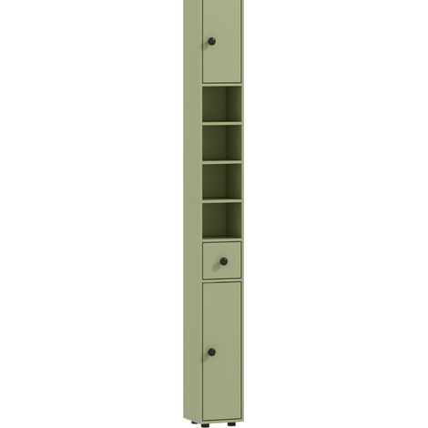 Armadio bagno stretto verde 20 x 20 x 180 cm con cassetto e 4 ripiani aperti (1/5)