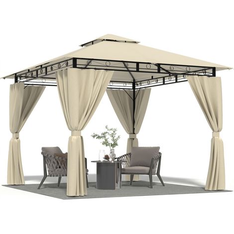 Devoko – Tonnelle de jardin 3x3m imperméable – Structure en acier renforcé – Protection UV50+ – Toit à double niveau pour ventilation – 4-6 personnes