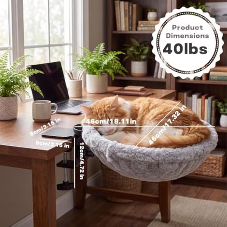 Lit de bureau pour chat en fausse fourrure de lapin, hamac pliable rotatif à 360° pour bureau et fenêtre, perchoir semi-circulaire pour chat avec coussin en peluche douce, lit pour chat (1/4)