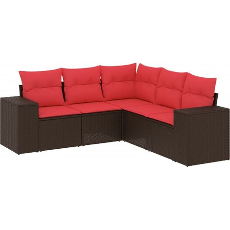 5-teiliges Gartensofa-Set mit Kissen, braun, Polyrattan vidaXL (1/5)
