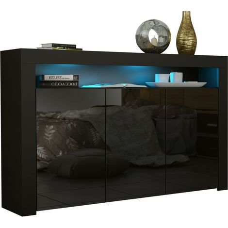 Dusine – Buffet Jive 145 cm – Portes laquées noires – Éclairage LED – Panneaux mélaminés 18 mm – Dimensions 145x35x92 cm (1/3)